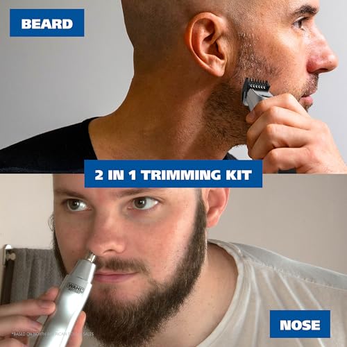 Wahl Groomsman Rechargeable Beard Trimmer kit for Mustaches, Nose Hair, and Light Detailing and Grooming with Bonus Wet/Dry Battery Nose Trimmer ? Model 5622v