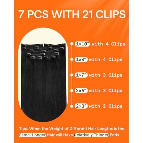 Full Shine Black Clip in Hair Extensions 24 Inch Remy Hair Extensions Clip ins Human Hair Jet Black Natural Hair Clip in Extensions for Long Hair 7 Pieces 120g