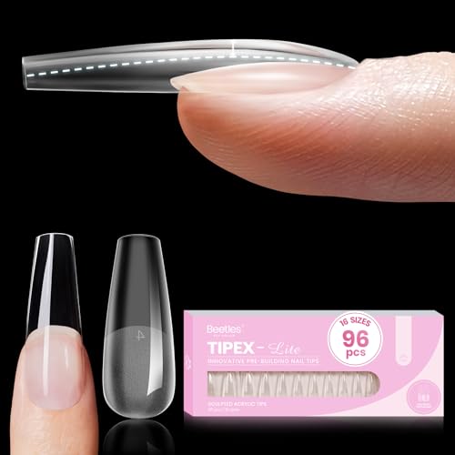 Beetles Tipex Lite Long Coffin Nail Tips - 16 Sizes with Built-in Apex