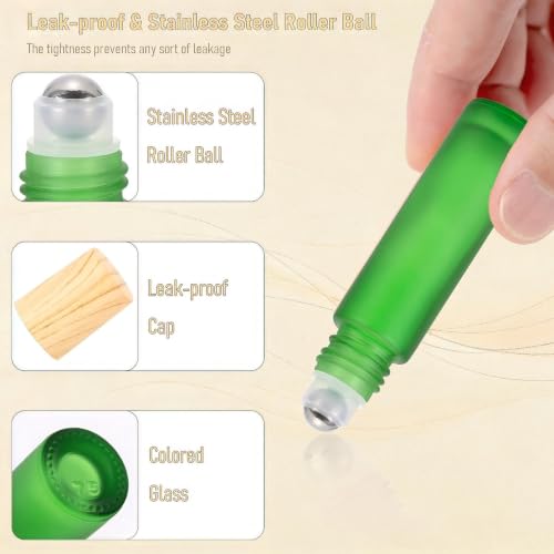 Kesell 10ml Frosted Glass Roller Bottles - 10 Pack with Stainless Steel Balls