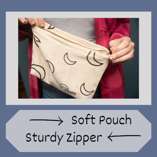 Beige Corduroy Moon Makeup Bag - Cute Boho Pouch for Teens