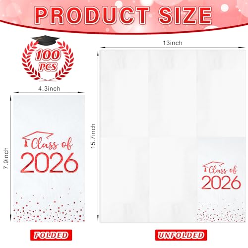 100pcs Class of 2026 Graduation Napkins - Disposable Cocktail Napkins with Foil Dots