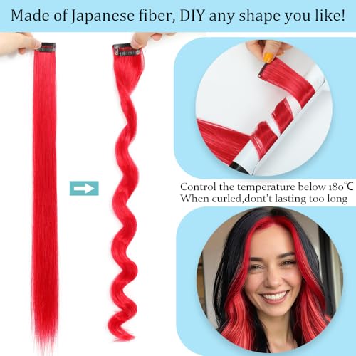 Dlyoigr 12PCS Teal Clip-In Hair Extensions 22 Inch Long Synthetic Highlights for Girls & Women, Easy to Use Cosplay & Party Hairpieces