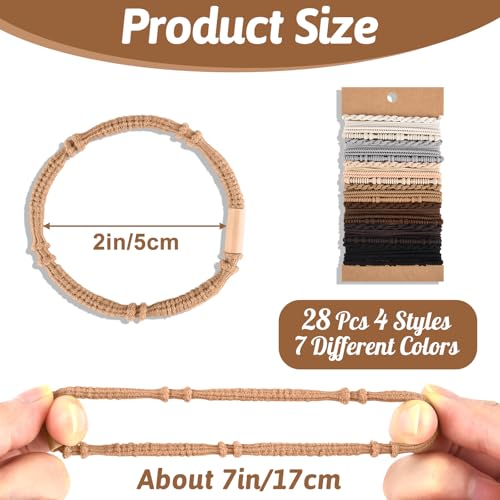 28 Pcs Boho Hair Ties Set - Braided Elastic Bracelets for Women