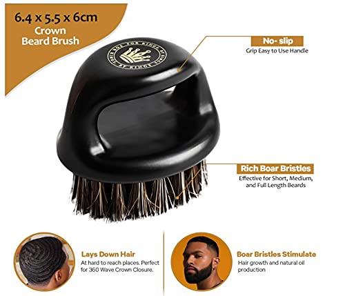 Crown Professional Palm Wave Brush - Medium Hard Boar Bristle for 360 Waves