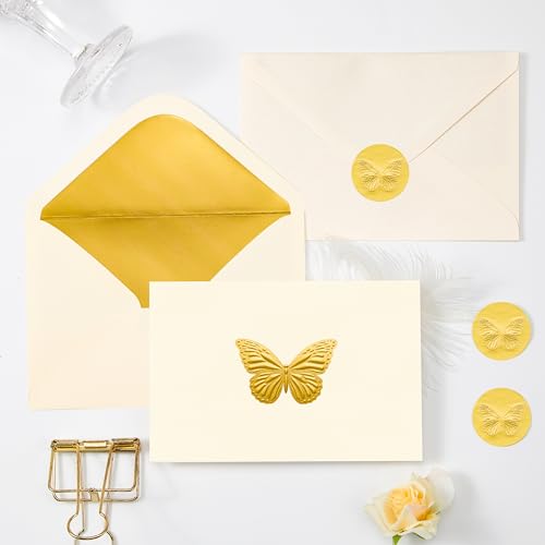 Crisky 25 Pack Blank Greeting Cards with Envelopes & Stickers - 4x6 Gold Foil Butterfly Design