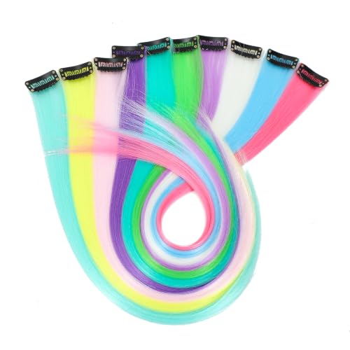 Glow-in-the-Dark Clip-In Hair Extensions | 20-Inch Rainbow Synthetic Hairpieces for Festivals