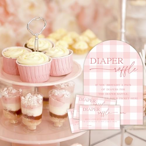 Light Pink Diaper Raffle Tickets & Sign Set for Baby Shower