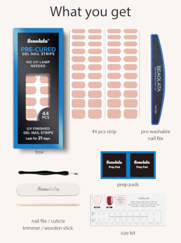 Beaolata Nude Blush Real Gel Nail Strips - 44Pcs Long Lasting