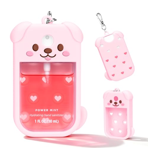 Kivzex Pink Dog Silicone Hand Sanitizer Case with Keychain for Touchland 1oz - Travel Cover Sleeve