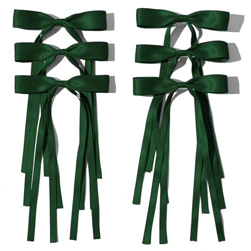 Dark Green Hair Bows Clips Set – 6 Pack Ribbon Bowknot Hair Accessories for Girls & Women