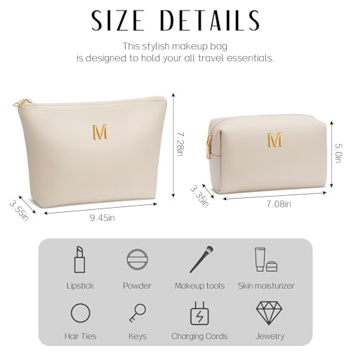 CLOUDWINGS Personalized Initial Travel Makeup Bag - Beige, Medium
