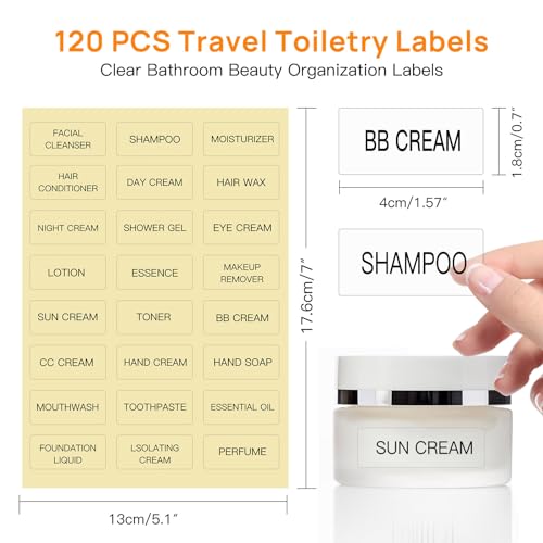 120 PCS Waterproof Toiletry Labels for Travel Bottles