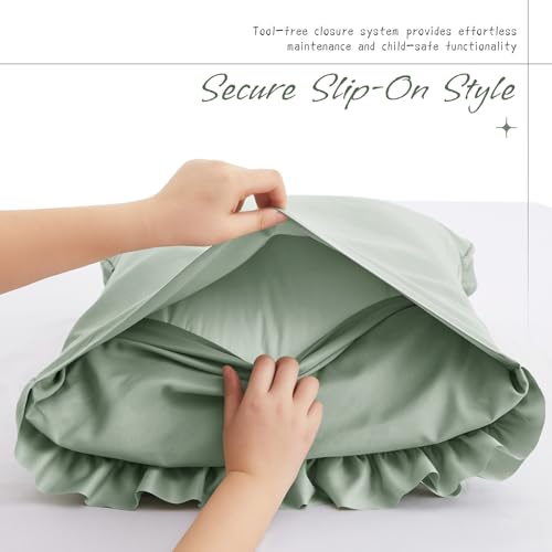 Vonty Sage Green Ruffled Pillow Cases Set of 2 - 20x26 Inch