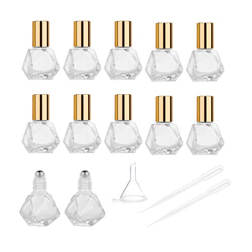 12 Pack Glass Essential Oil Roller Bottles 5ml with Gold Cap for Aromatherapy & DIY