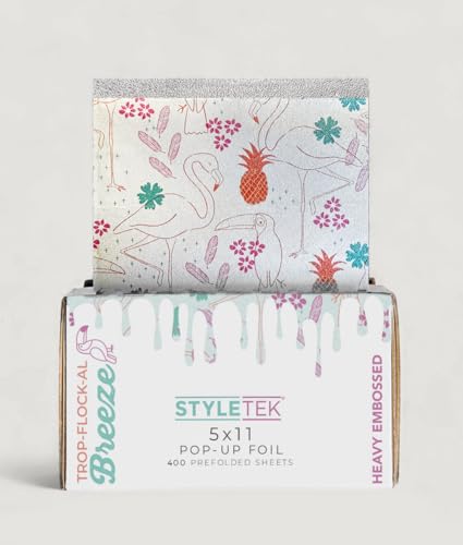STYLETEK Tropical Flamingo Pop-Up Foil for Hair Coloring, 400 Sheets, Heavy Embossed Salon Foil