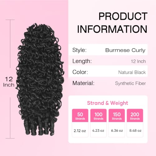 Flvaco Burmese Curly Feather Crochet Hair 12" - 50 Strands for Black Women, Model 1B#