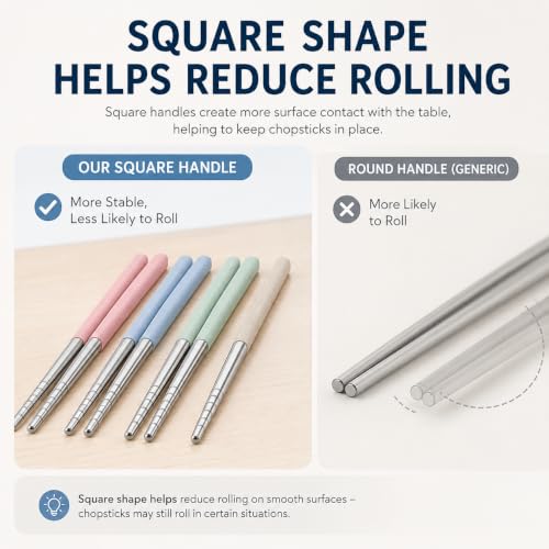 AQUP 304 Stainless Steel Chopsticks - 4 Pairs, Non-Slip, Multicolor