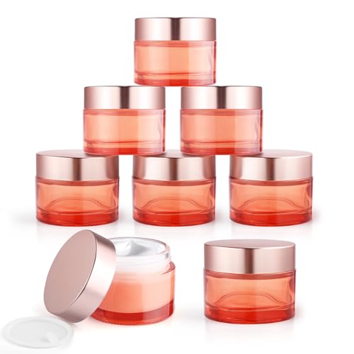 BOSMIOW 8-Piece 50g Rose Gold Glass Cream Jars for Cosmetic Storage