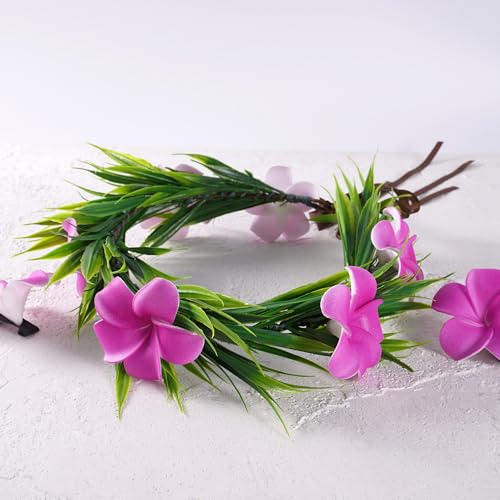 KorViSHOW Hawaiian Flower Crown Headband 3Pcs Pink A, Floral Hair Accessory Set