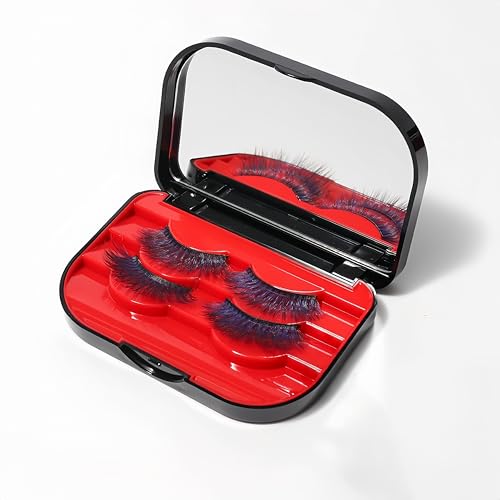 Light Blue False Eyelash Storage Case with Mirror, Travel Lash Organizer Box