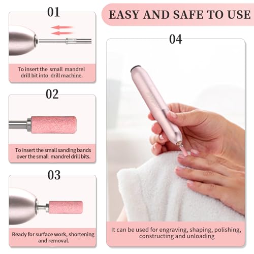 Pink 240 Grit Nail Sanding Bands Set for Drill Bits - 100PCS + 2 Mini 3mm Mandrels