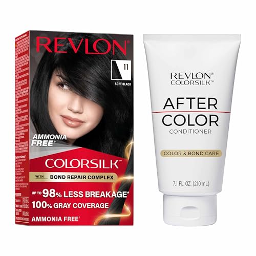 Revlon ColorSilk Bond Repair Hair Color & Conditioner Bundle, Soft Black