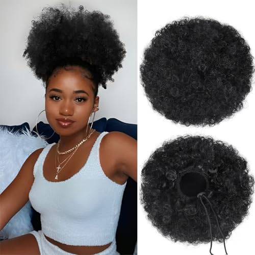 Doxken Afro Puff Drawstring Ponytail Extension 8 Inch #1B Natural Black Curly Hairpiece