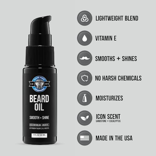 Game Face Natural Beard Oil - Hydrating Men's Beard & Mustache Oil with Eucalyptus & Sea Salt, Lightweight & Nourishing, 1 fl oz
