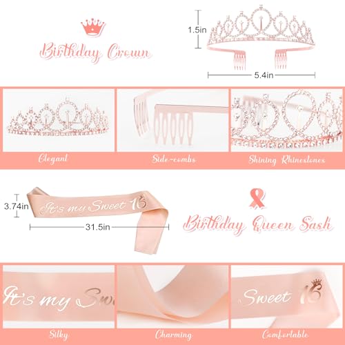 Rose Gold Sweet 16 Birthday Decorations Set for Girls