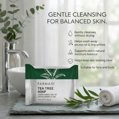 FARMASi Tea Tree Oil Cleansing Bar - Vegan Clarifying Face & Body Soap