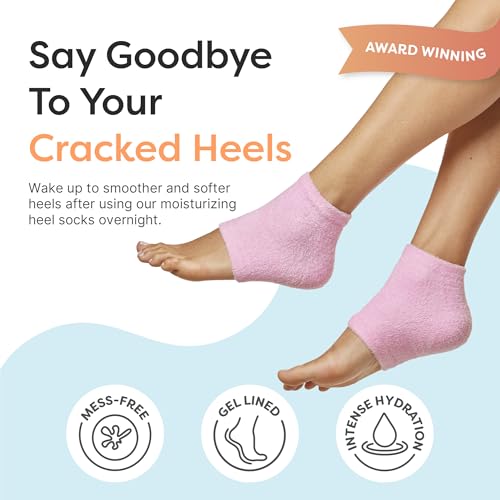 ZenToes Moisturizing Socks for Cracked Heel Treatment, Vitamin E, Olive Oil and Jojoba Oil Infused Heel Socks, Spa Gifts for Women, Relaxation Gifts for Women (Fuzzy Pink, Regular)