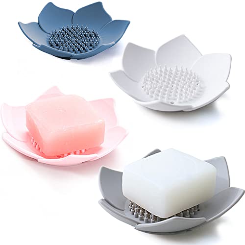 Silicone Soap Tray Holder with Automatic Drainage - 4 Pack