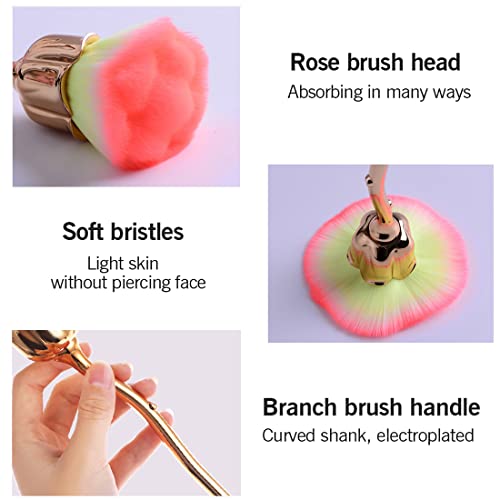 XEAOHESY 2 Pcs Rose Flower Makeup Brushes - Red & Pink Large Face Powder Kabuki Brushes for Cosmetics