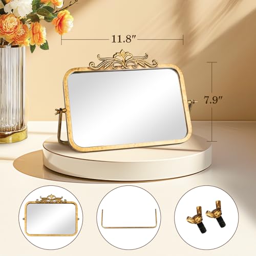 7.9" x 11.8" Antique Gold Rectangular Makeup Mirror - 360° Adjustable