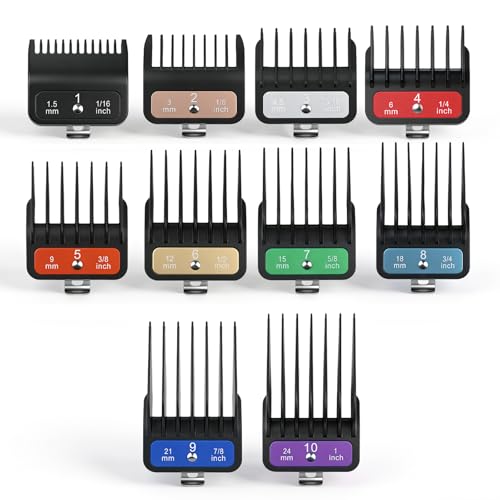 Grey 10-Pack Clipper Guard Set for Wahl Hair Clippers with Color-Coded Attachments