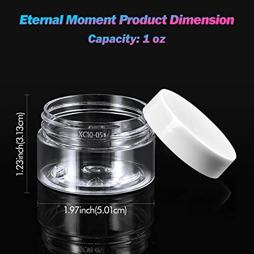 50 Pack 1oz Clear Plastic Cosmetic Jars with White Lids and Labels
