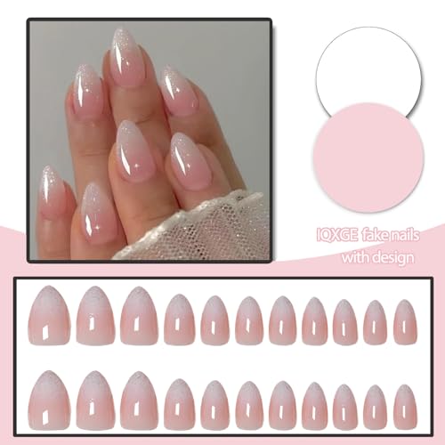 Pink Ombre Acrylic Press-On Nails - Short Almond Shape, 32 Pcs