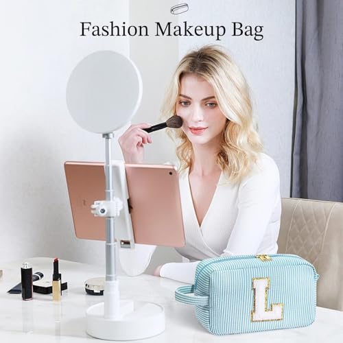 Personalized Initial Makeup Bag - Light Blue-A Cosmetic Pouch