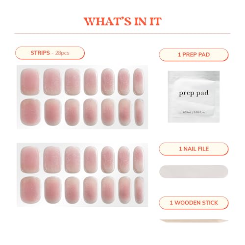 Heyhae Semi-Cured Gel Nail Strips - Bubble Blush Pink Chrome 28-Pack
