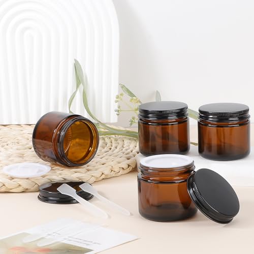 Segbeauty 2oz Amber Glass Jars (4 Pack) - Refillable Cosmetic Containers