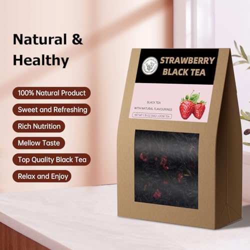 Natural Strawberry Black Tea - 100% Loose Leaf Blend, 50g