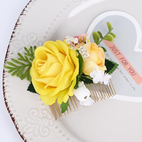 Yellow Artificial Flower Hair Comb Side Bridal Accessory