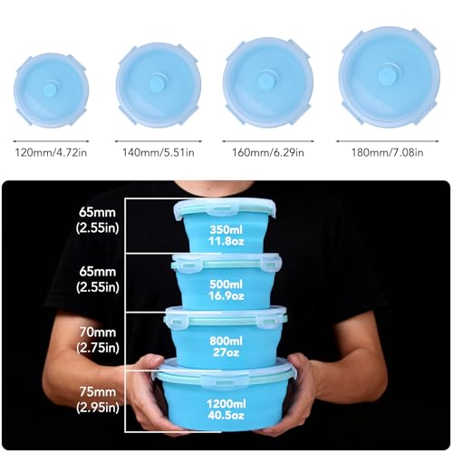 Collapsible Silicone Food Storage Containers - 4-Piece Set, Leak-Proof & Space-Saving