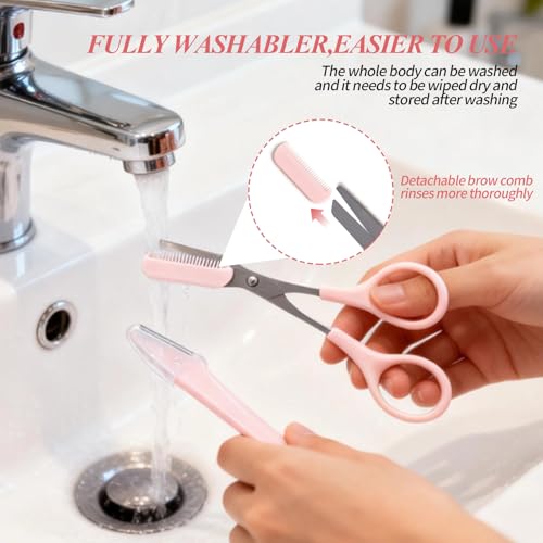 3 Pack Eyebrow Scissors with Comb Set for Women & Men - Stainless Steel Trimmers & Razor