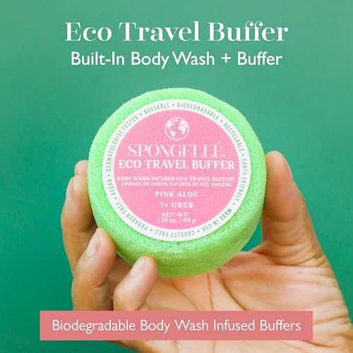 Spongellé Pink Aloe Eco Travel Body Buffer - Biodegradable Body Scrubber