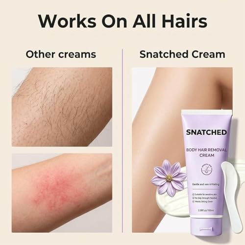 Snatched Hair Removal Cream, Body & Facial Hair Removal Cream for Women & Men, Gentle Painless Hair Remover for Legs, Arms, Bikini Line, Stomach, Underarms