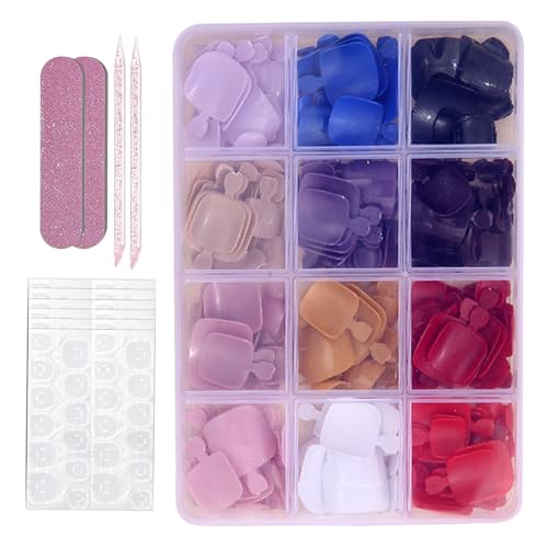 288Pcs Short Square Press On Toenails - Style 13, 12 Colors