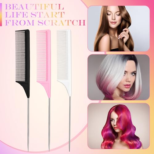 Leinuosen 3-Pack Heat-Resistant Teasing Combs with Stainless Steel Pintail