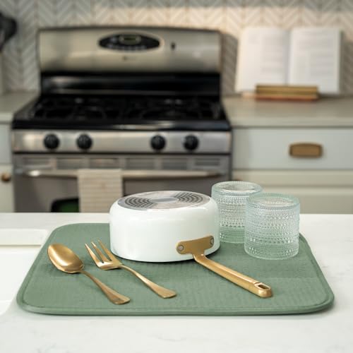 S&T INC. Microfiber Dish Drying Mat - 16" x 18", Sage Green